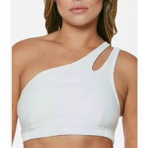 Jessica Simpson Basic Textured One-Shoulder Bikini Top Swimwear White Size Small